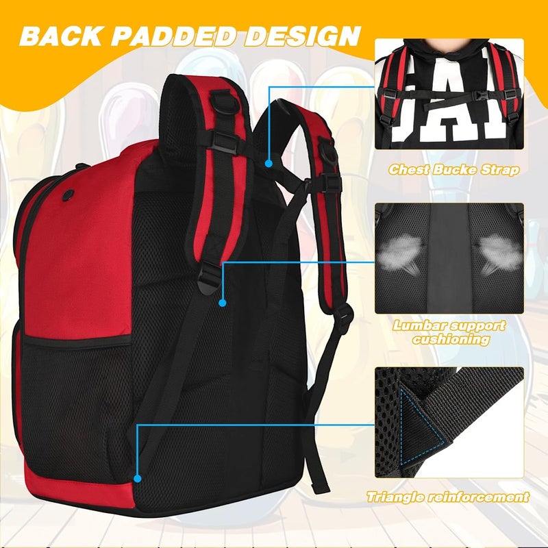 Goloni 2 Ball Bowling Backpack,Bowling Ball Bag with Shoe Compartment & Portective Foam Padded, Fits Shoes Up to US Size 16 - Image 5